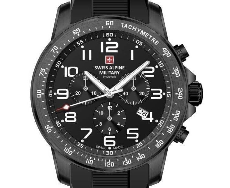 Swiss Alpine Military Ranger Chronograph Rubber Strap Black Dial Quartz 7064.9877 100M Men's Watch