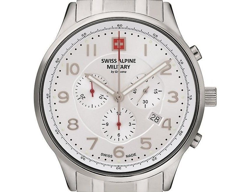 Swiss Alpine Military Skymaster Chronograph Stainless Steel Silver Dial Quartz 7084.9132 100M Men's Watch