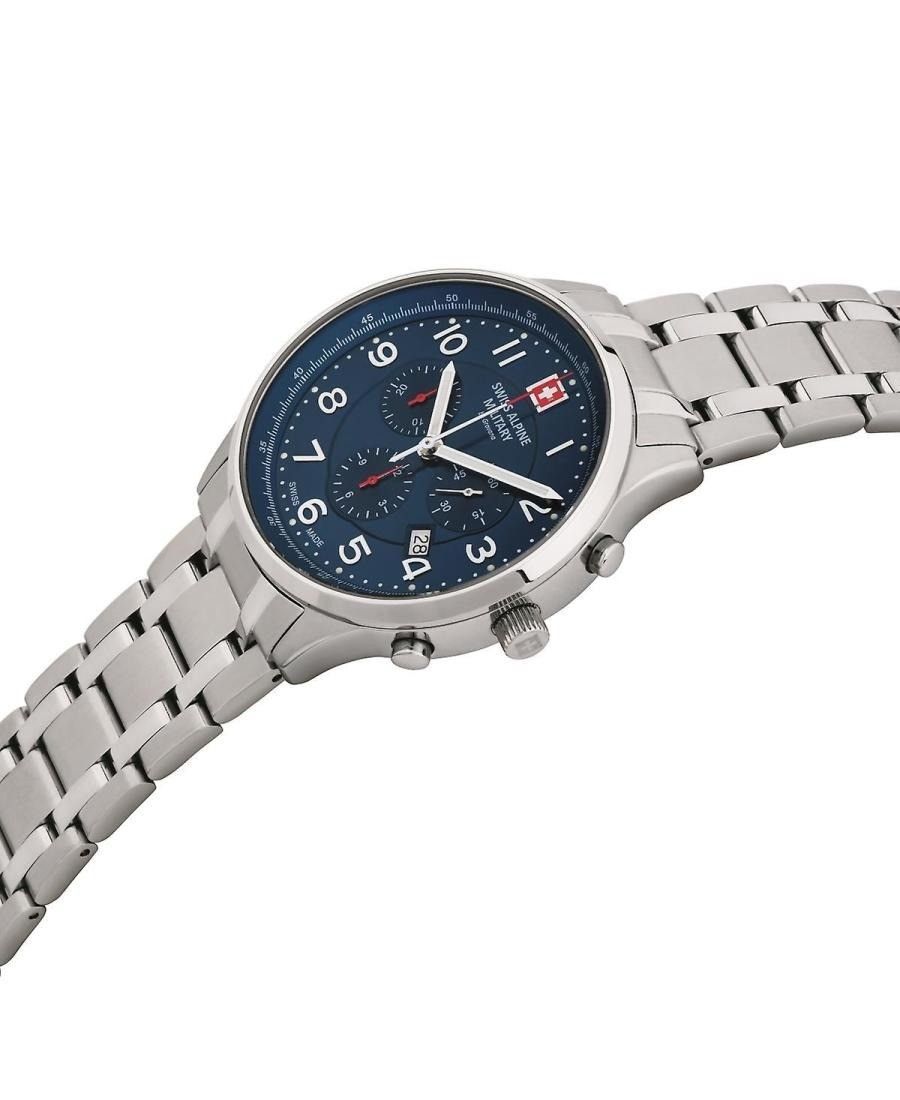 Swiss Alpine Military Skymaster Chronograph Stainless Steel Blue Dial Quartz 7084.9135 100M Men's Watch