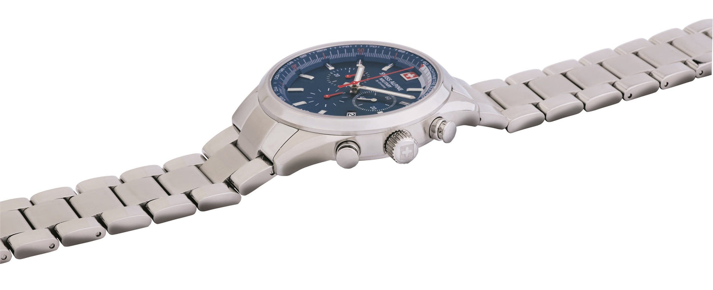 Swiss Alpine Military Pegasus Chronograph Stainless Steel Blue Dial Quartz 7086.9135 100M Men's Watch