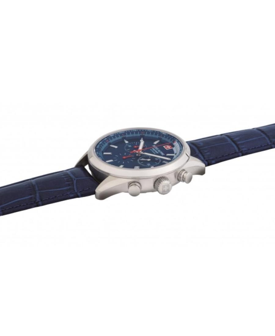 Swiss Alpine Military Pegasus Chronograph Leather Strap Blue Dial Quartz 7086.9535 100M Men's Watch