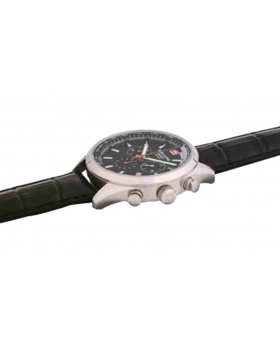 Swiss Alpine Military Pegasus Chronograph Leather Strap Black Dial Quartz 7086.9537 100M Men's Watch