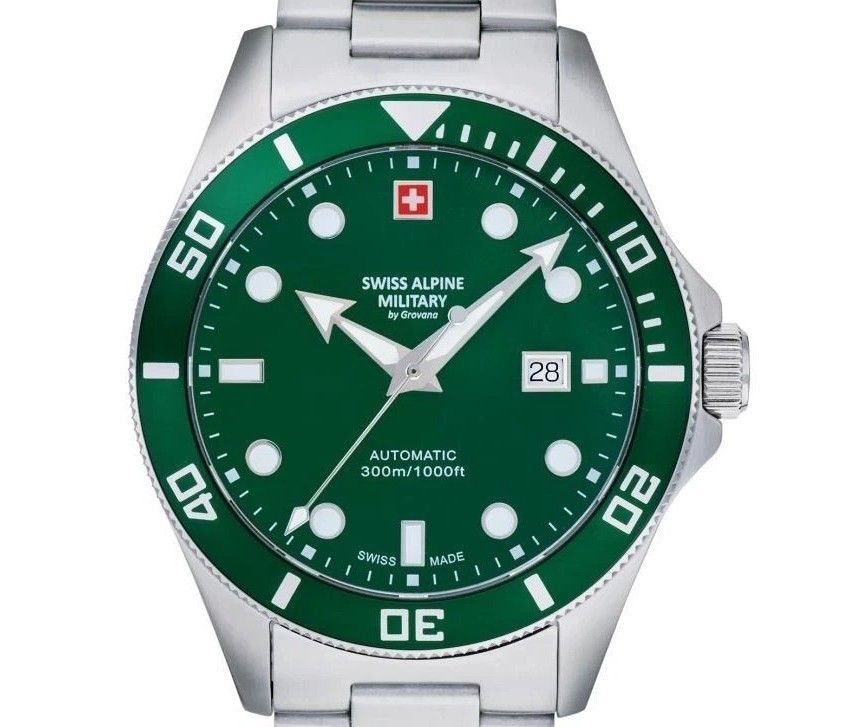 Swiss Alpine Military Deep Sea Stainless Steel Green Dial Automatic Diver's 7095.2134 300M Men's Watch
