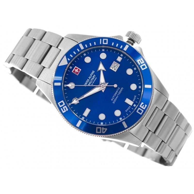 Swiss Alpine Military Deep Sea Stainless Steel Blue Dial Automatic Diver's 7095.2135 300M Men's Watch