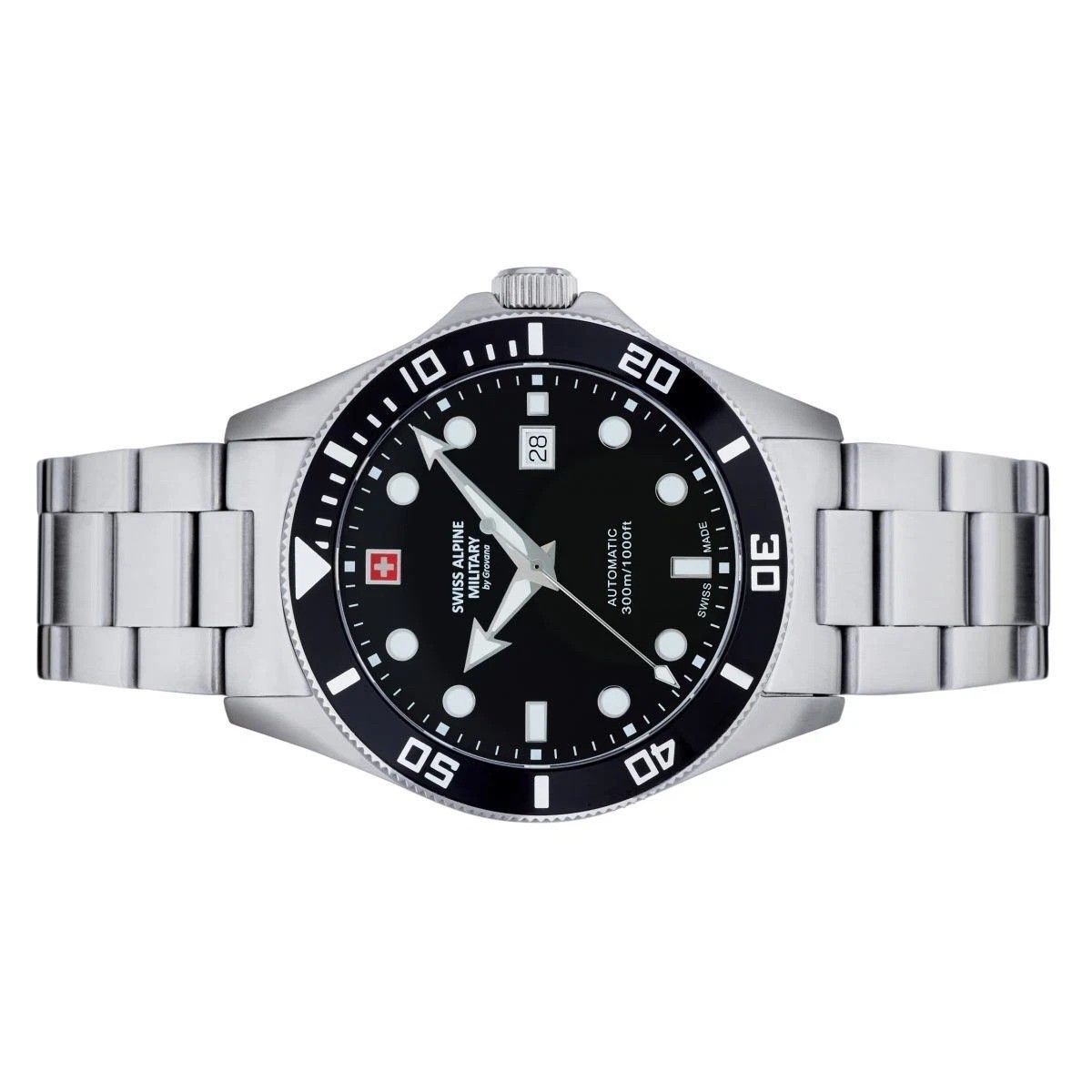 Swiss Alpine Military Deep Sea Stainless Steel Black Dial Automatic Diver's 7095.2137 300M Men's Watch