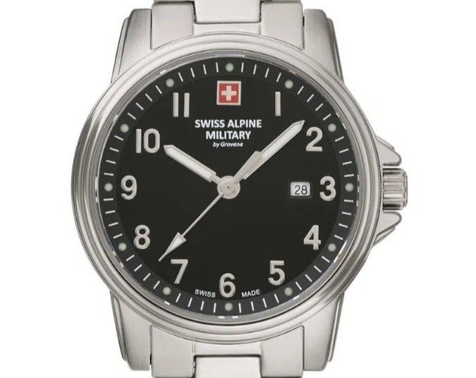 Swiss Alpine Military Leader Ladies Stainless Steel Black Dial Quartz 7711.1137 100M Women's Watch