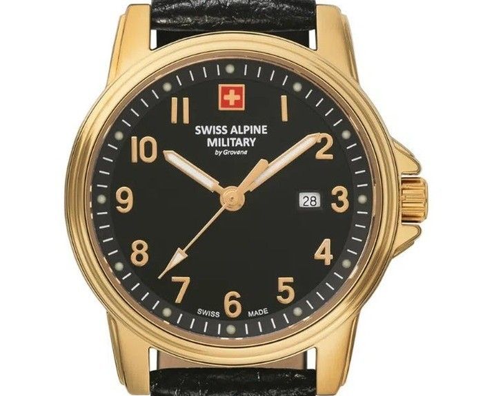 Swiss Alpine Military Leader Ladies Leather Strap Black Dial Quartz 7711.1517 100M Women's Watch