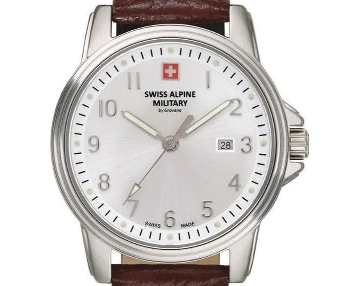 Swiss Alpine Military Leader Ladies Leather Strap Silver Dial Quartz 7711.1532 100M Women's Watch
