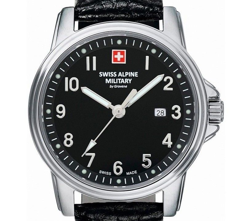Swiss Alpine Military Leader Ladies Leather Strap Black Dial Quartz 7711.1537 100M Women's Watch