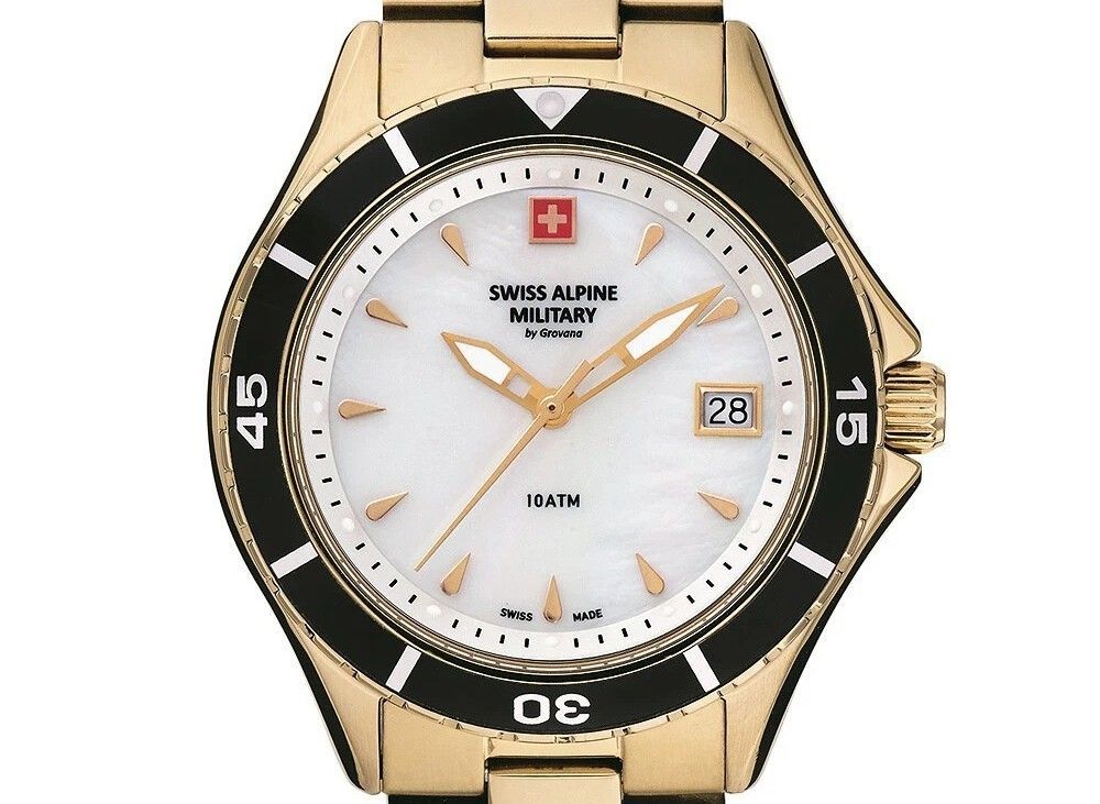 Swiss Alpine Military Aquatech Ladies White Mother Of Pearl Dial Quartz 7740.1113 100M Women's Watch