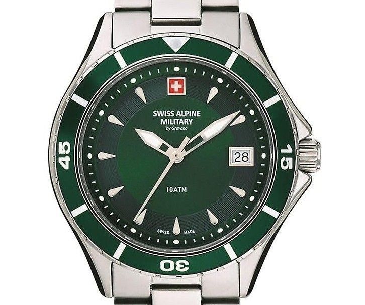 Swiss Alpine Military Aquatech Ladies Stainless Steel Green Dial Quartz 7740.1134 100M Women's Watch