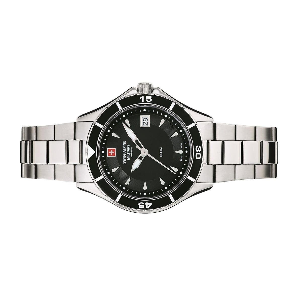Swiss Alpine Military Aquatech Ladies Stainless Steel Black Dial Quartz 7740.1137 100M Women's Watch