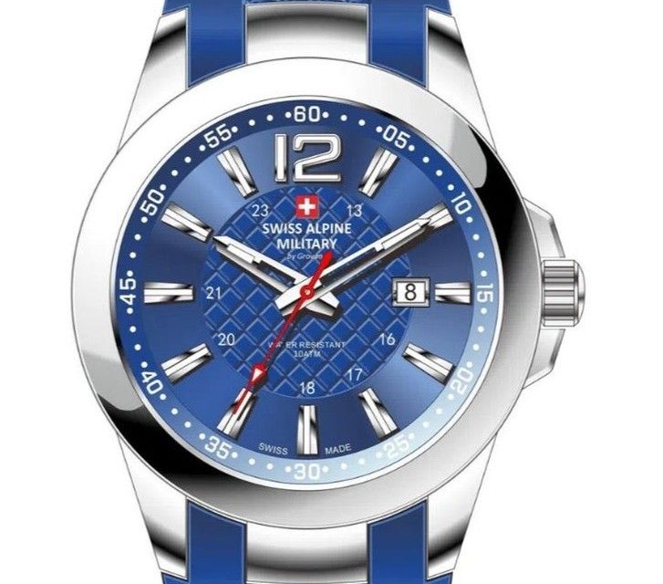 Swiss Alpine Military Combat Air Ladies Silicone Strap Blue Dial Quartz 7758.1835 Women's Watch