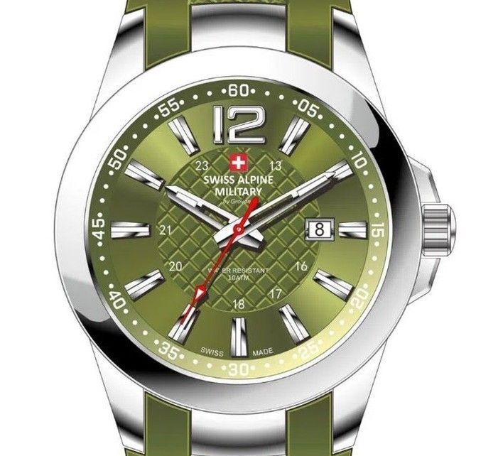 Swiss Alpine Military Combat Air Ladies Silicone Strap Green Dial Quartz 7758.1838 Women's Watch