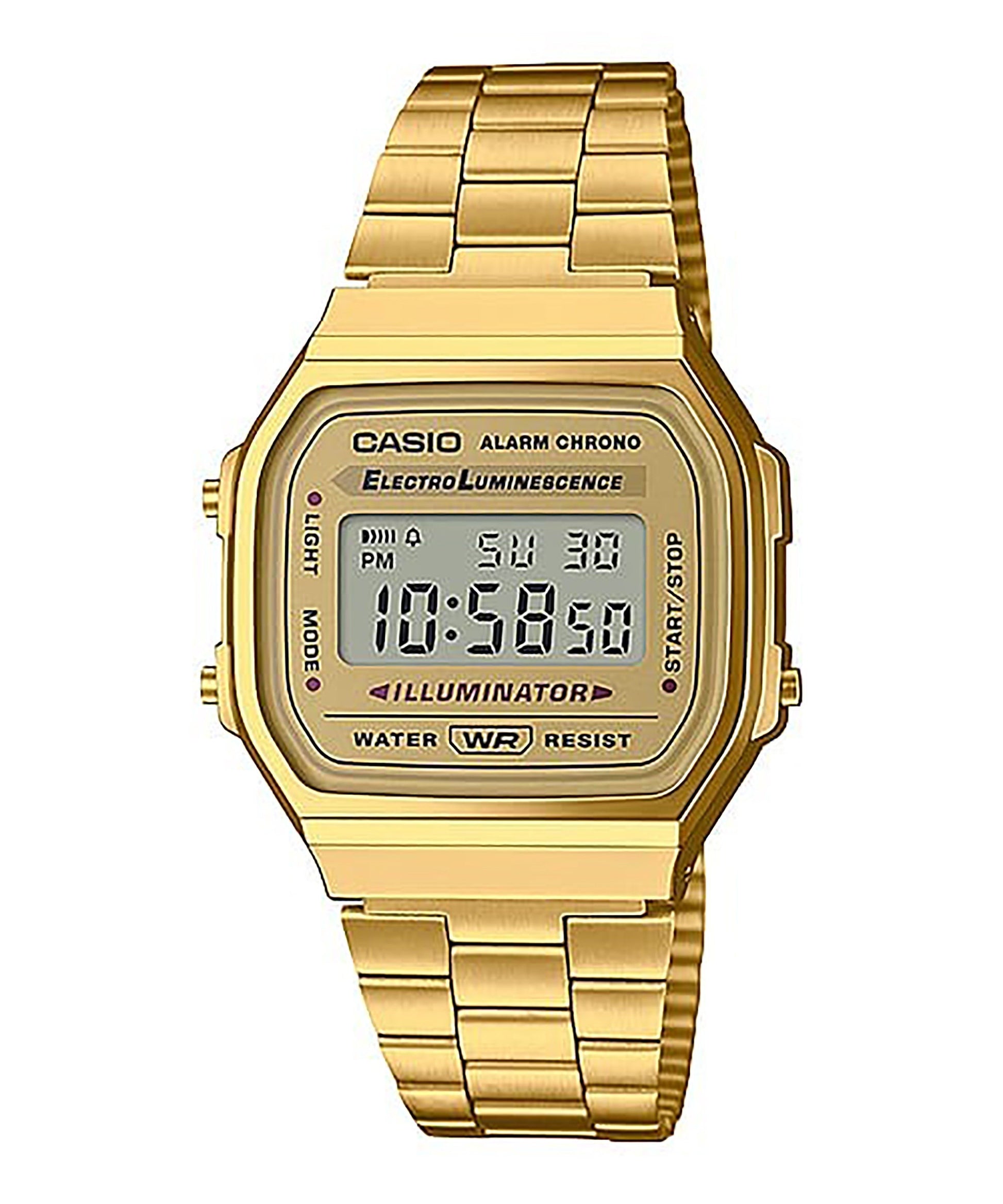 Casio Digital Alarm Chrono Stainless Steel A168WG-9WDF A168WG-9W Unisex Watch