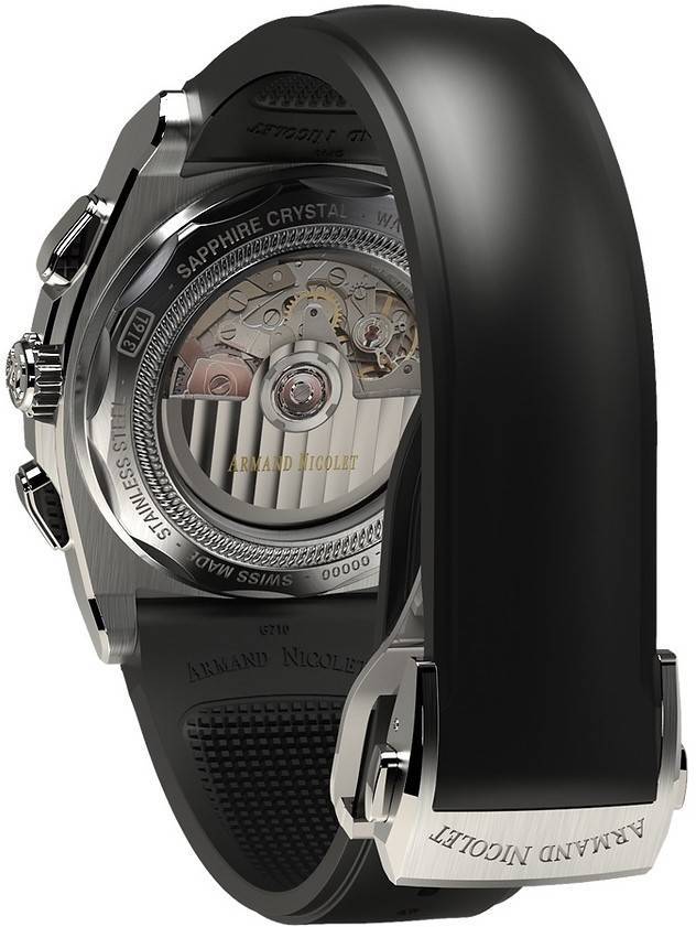 Armand Nicolet Tramelan J09 Chronograph Black Dial Automatic A668AAA-NR-GG4710N Black Rubber Strap Men's Watch