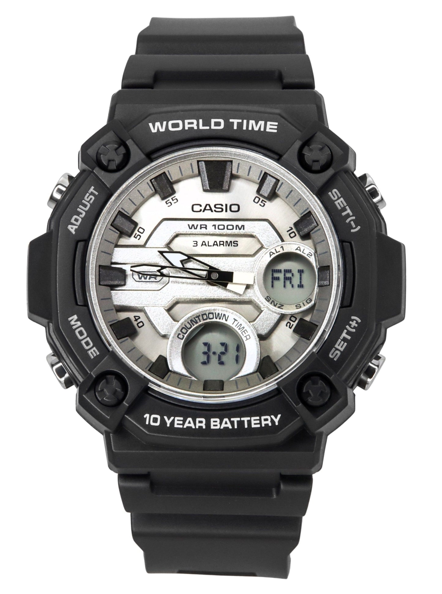 Casio Standard Analog Digital Resin Strap Silver Dial Quartz AEQ-120W-7AV 100M Men's Watch