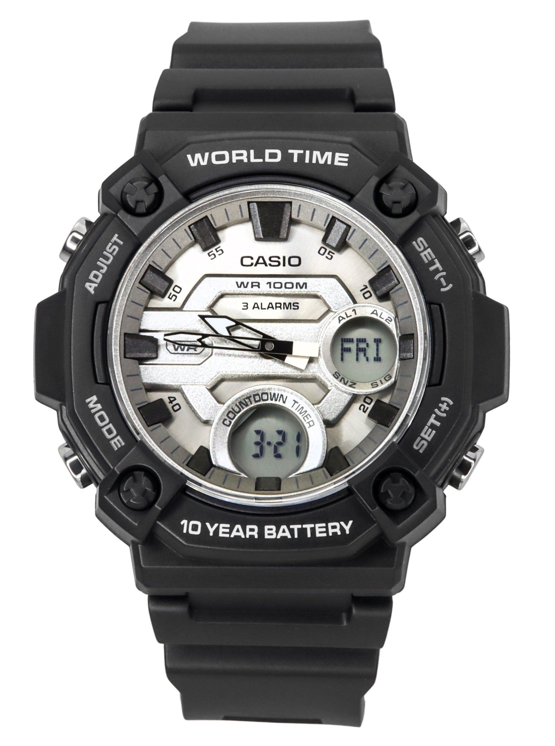 Casio Standard Analog Digital Resin Strap Silver Dial Quartz AEQ-120W-7AV 100M Men's Watch