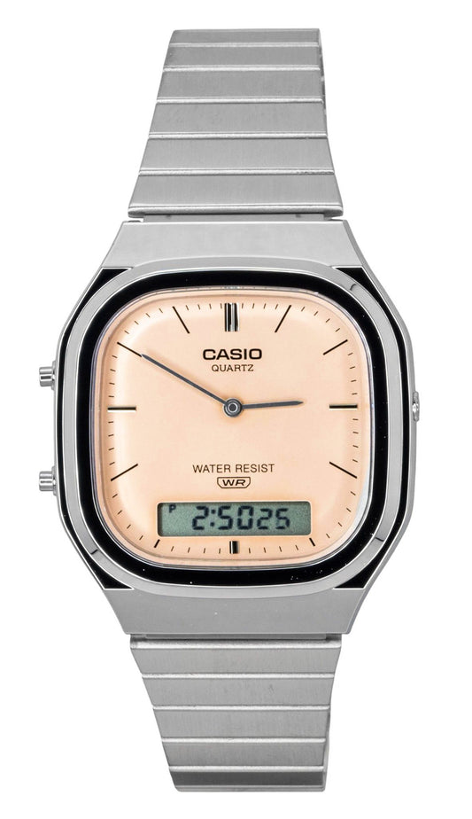 Casio Vintage Analog Digital Orange Dial Stainless Steel Quartz AQ-240E-4A Unisex Watch