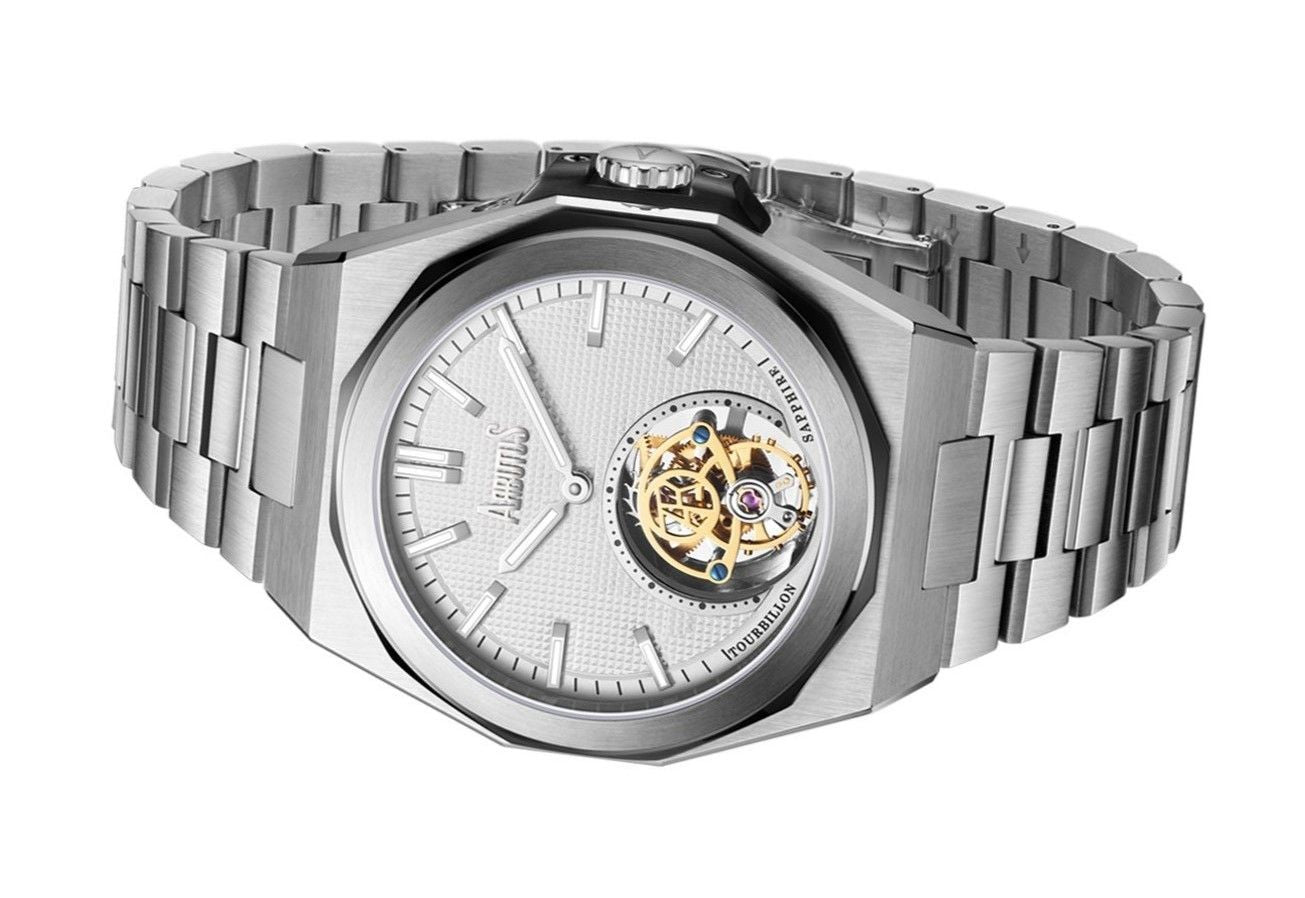 Arbutus Tourbillon Stainless Steel White Open Heart Dial Mechanical AR-TB-13SWS Unisex Watch