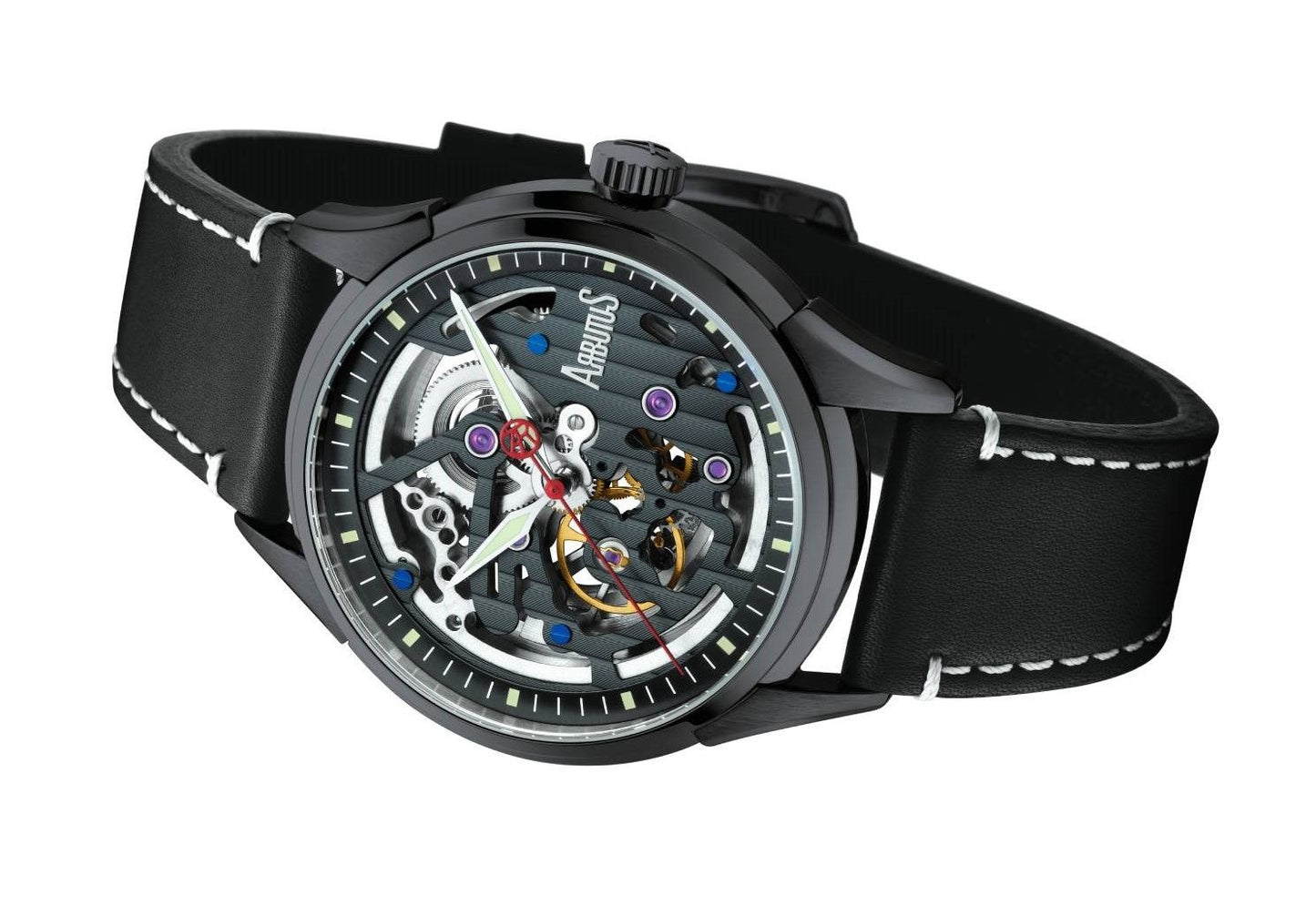 Arbutus Wall Street Leather Strap Black Skeleton Dial Automatic AR1801BBB Men's Watch