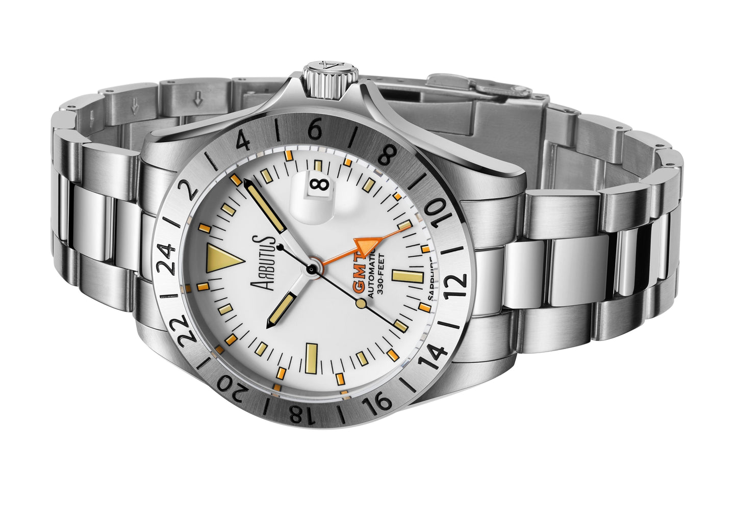 Arbutus Limited Edition GMT Stainless Steel White Dial Automatic AR9922SWS 100M Men's Watch