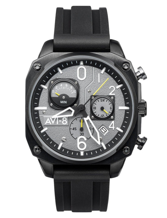 AVI-8 Hawker Hunter Retrograde Chronograph Tactical Black Rubber Strap Grey Dial Quartz AV-4052-R1 Men's Watch