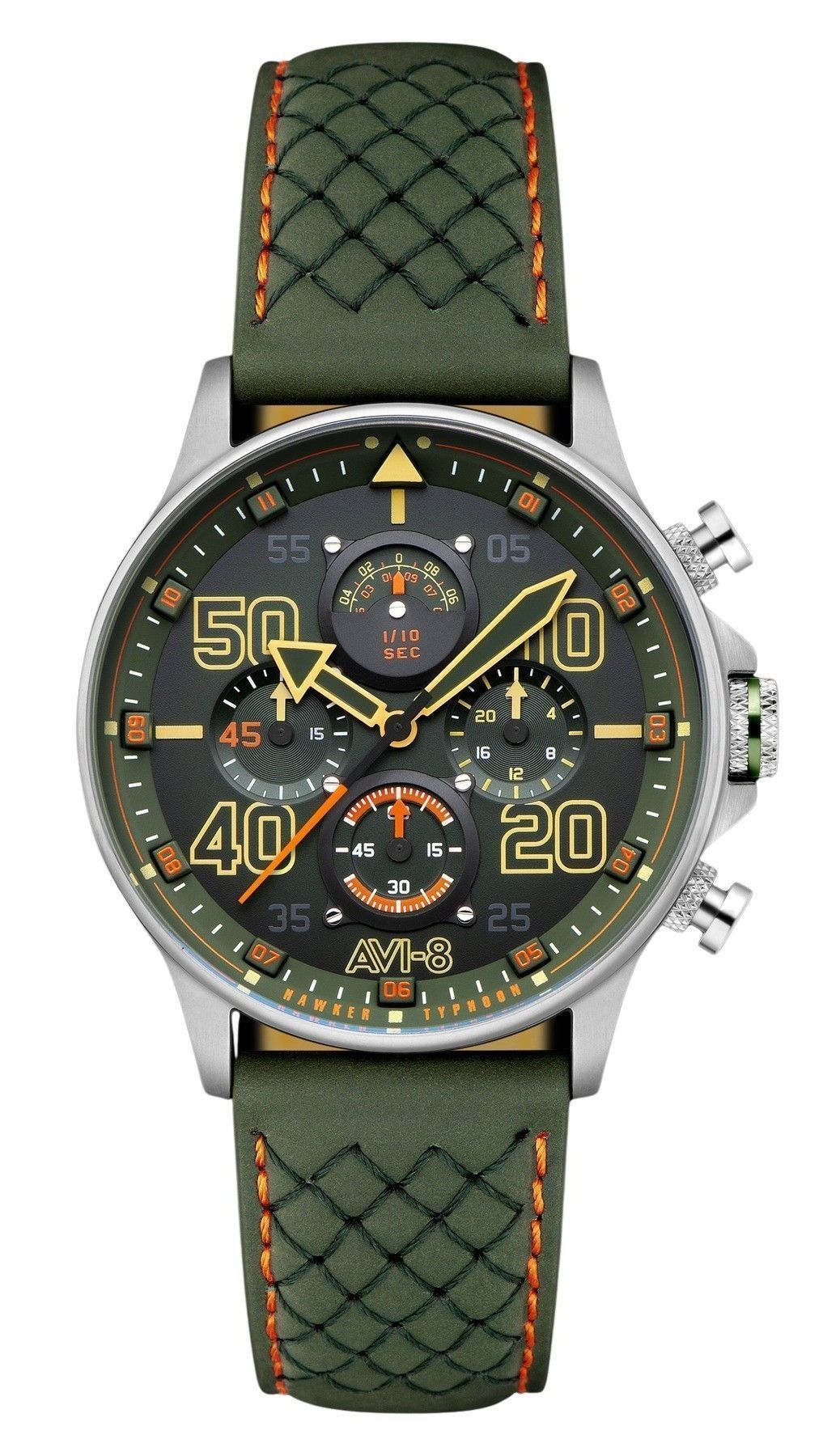 AVI-8 Hawker Typhoon Coningham Chronograph Harding Leather Strap Green Dial Quartz AV-4093-0D Men's Watch
