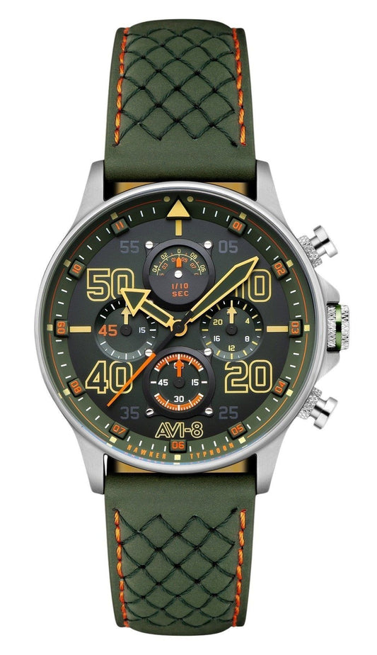 AVI-8 Hawker Typhoon Coningham Chronograph Harding Leather Strap Green Dial Quartz AV-4093-0D Men's Watch