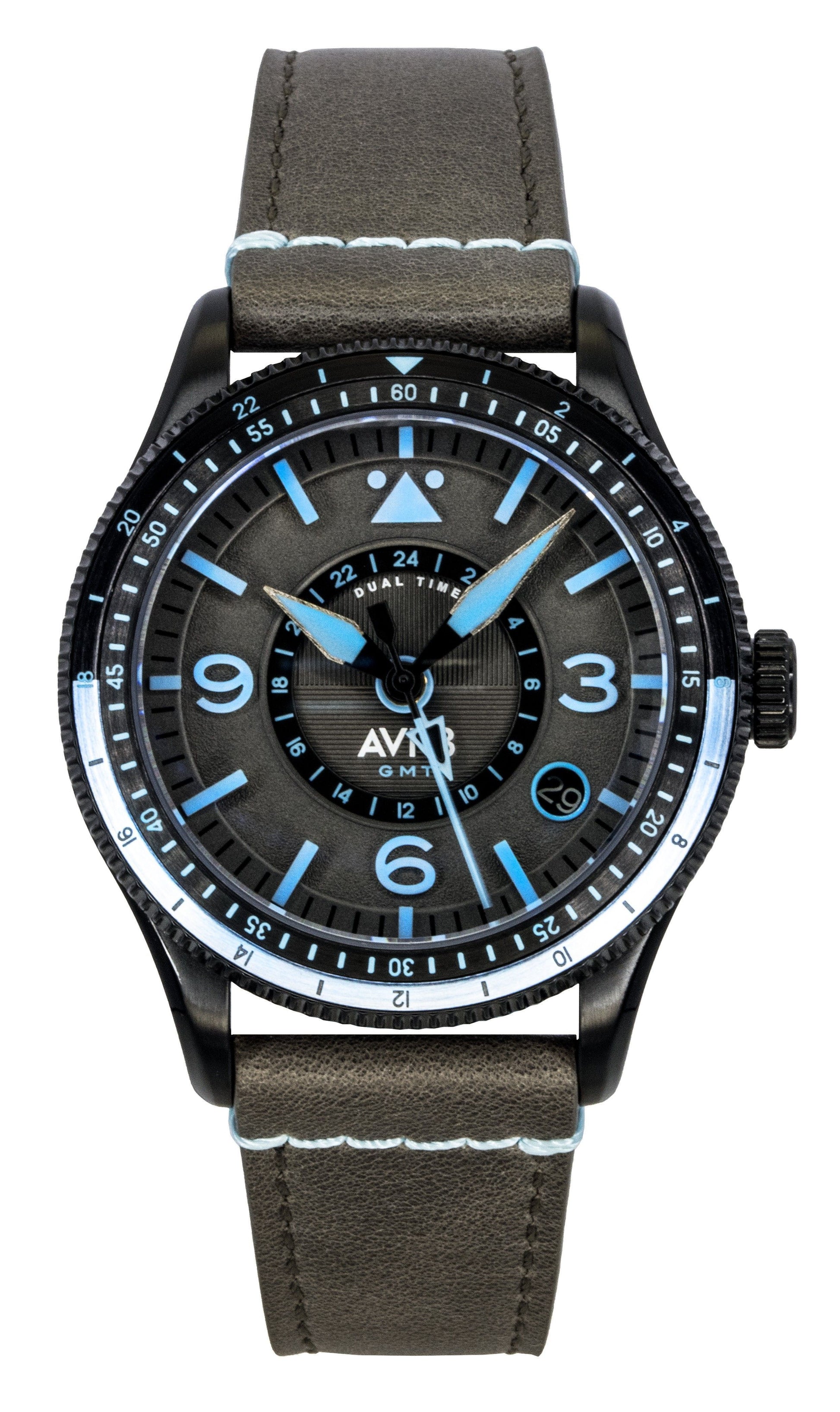 AVI-8 Flyboy Airmaster GMT Leather Strap Grey Dial Automatic AV-4128-05 Men's Watch