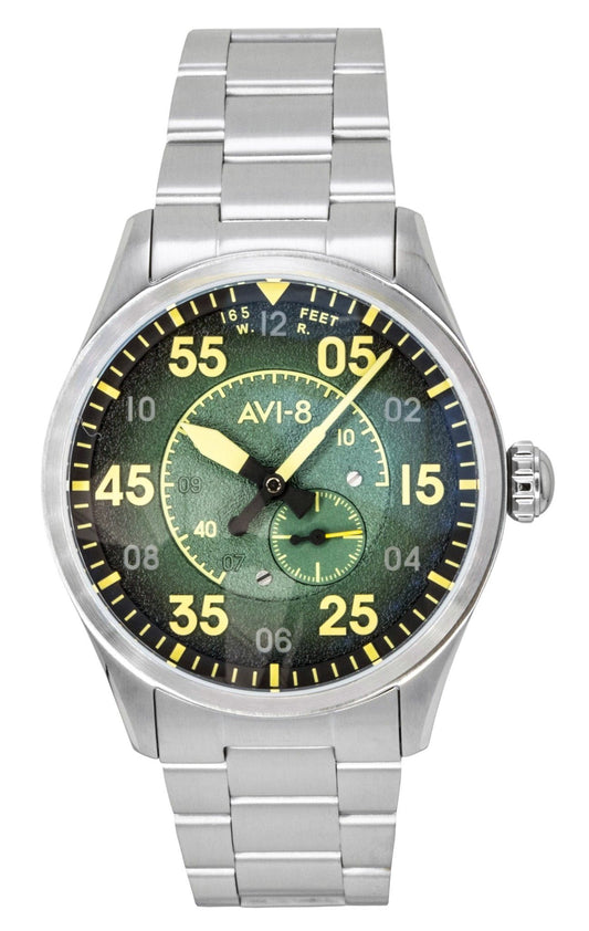 AVI 8 Spitfire Type 300 Tarmac Tracker Stainless Steel Green Dial Automatic AV-4147-22 Men's Watch