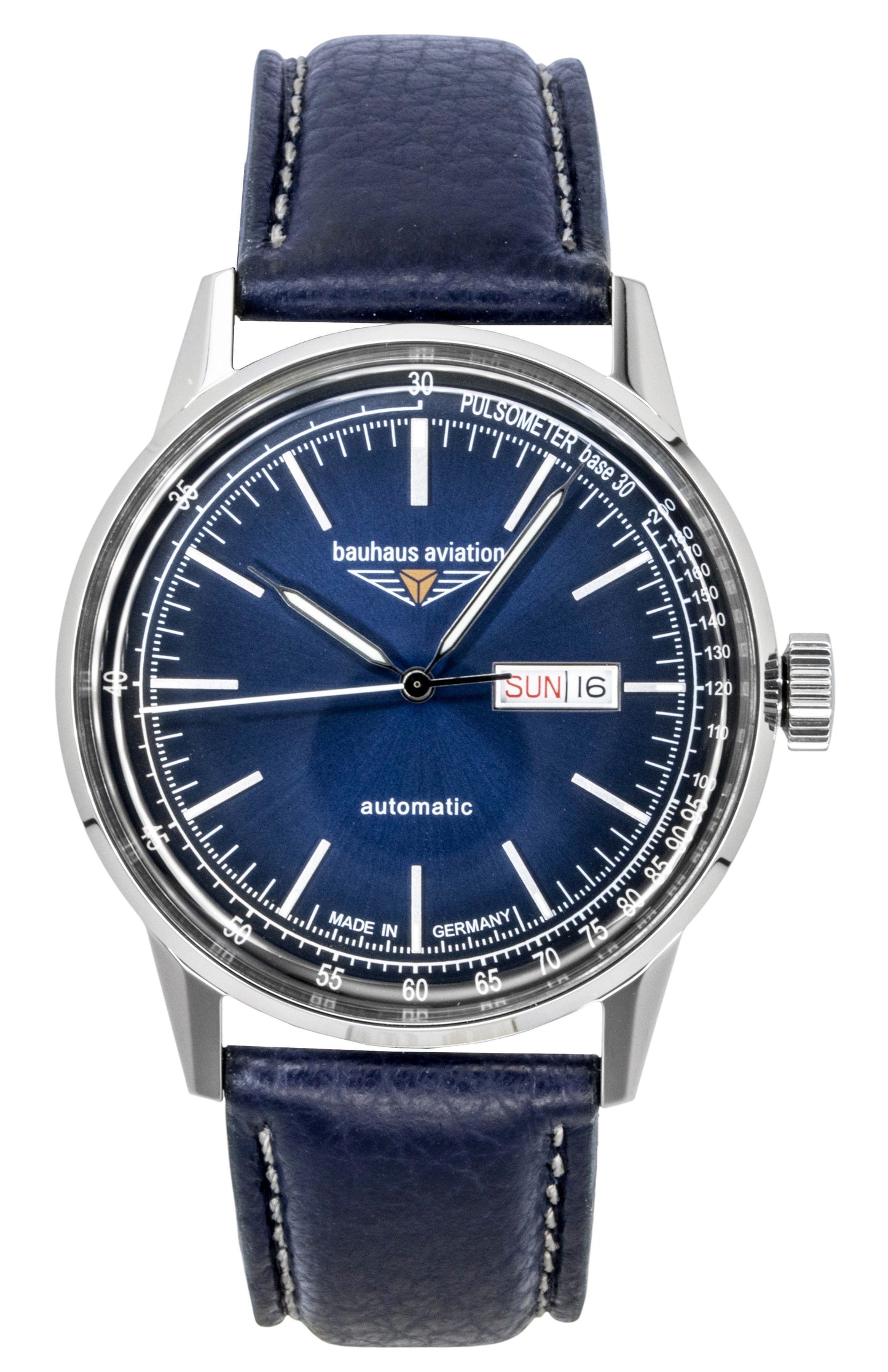 Bauhaus Aviation Leather Strap Blue Dial Automatic 23663 100M Men's Watch