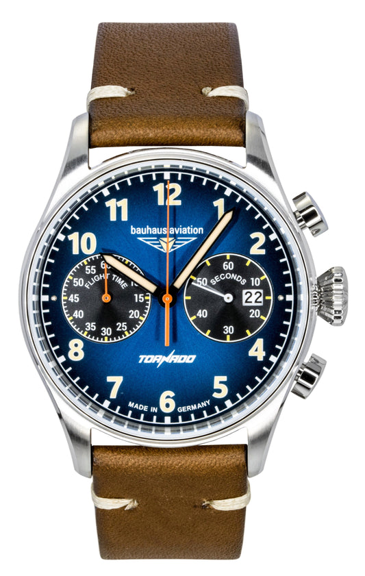 Bauhaus Aviation Tornado chronograph Leather Strap Blue Dial Quartz 27723 Men's Watch