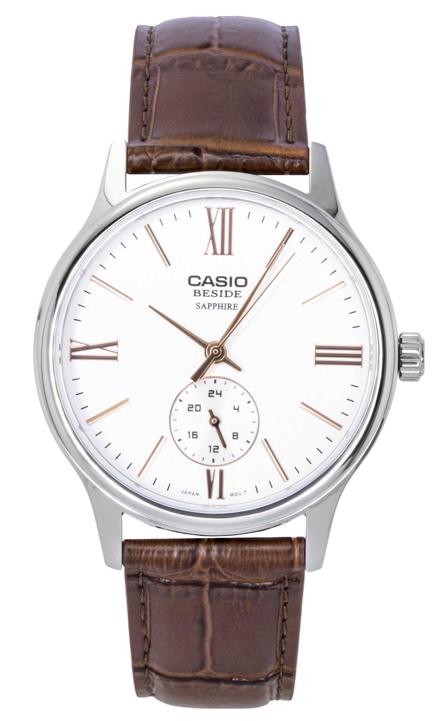Casio Beside Analog Leather Strap White Dial Quartz BMS-100L-5AV Men's Watch