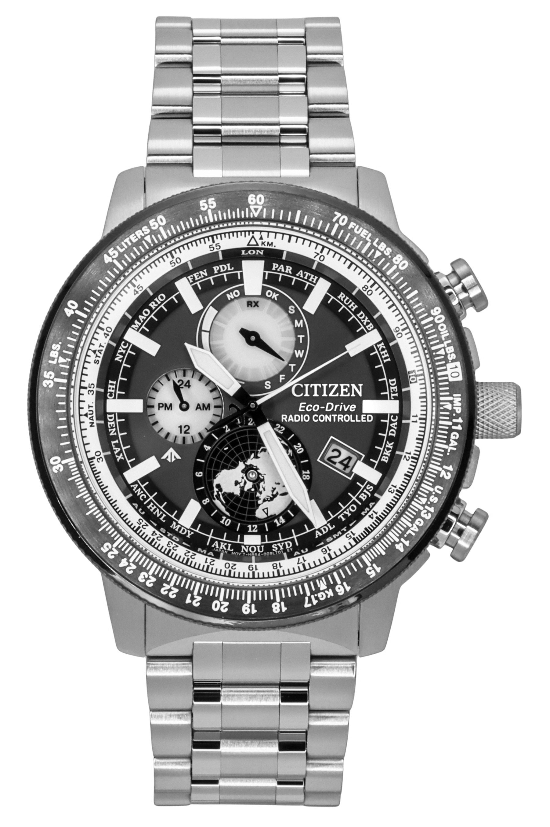 Citizen Promaster Geo Trekker Stainless Steel Grey Dial Eco-Drive BY3006-53H 200M Men's Pilot Watch