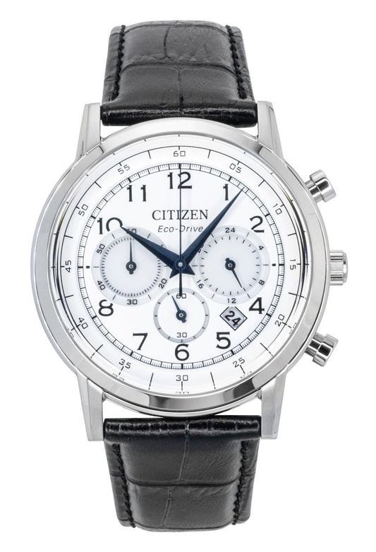 Citizen Eco-Drive Chronograph Leather Strap White Dial CA4630-02A Men's Watch