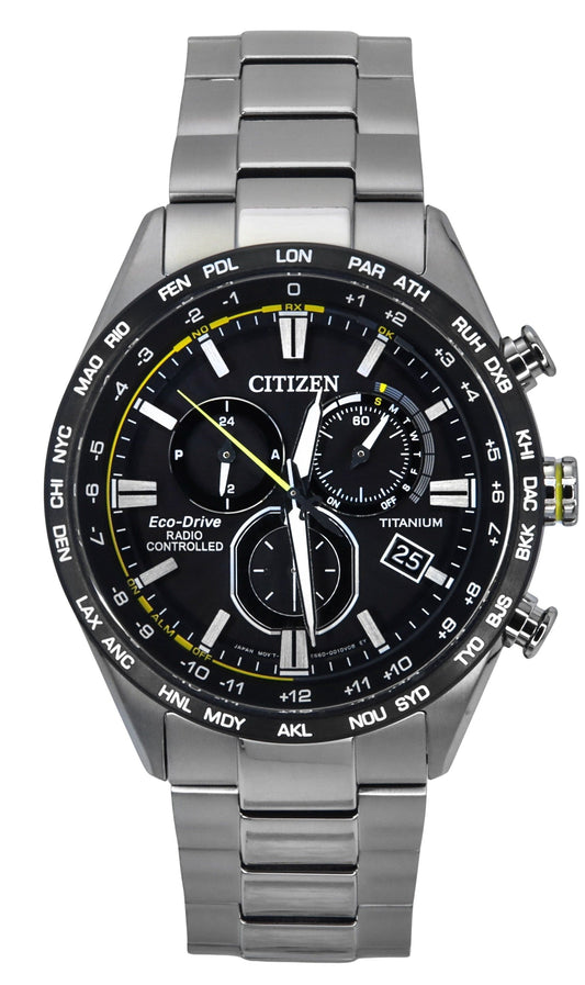 Citizen Radio Controlled Chronograph Super Titanium Black Dial Eco-Drive CB5947-80E 100M Men's Watch