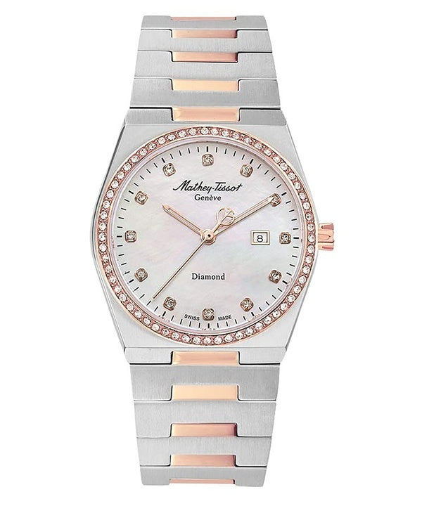 Mathey-Tissot Zeus Diamond Accents Two Tone Stainless Steel White Dial Quartz D118SBI Women's Watch