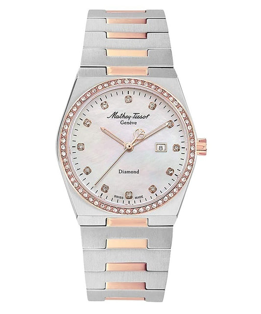 Mathey-Tissot Zeus Diamond Accents Two Tone Stainless Steel White Dial Quartz D118SBI Women's Watch