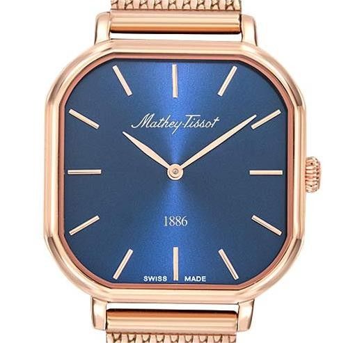 Mathey-Tissot Monsoon Square Rose Gold Tone Stainless Steel Blue Dial Quartz D7917PBU Women's Watch