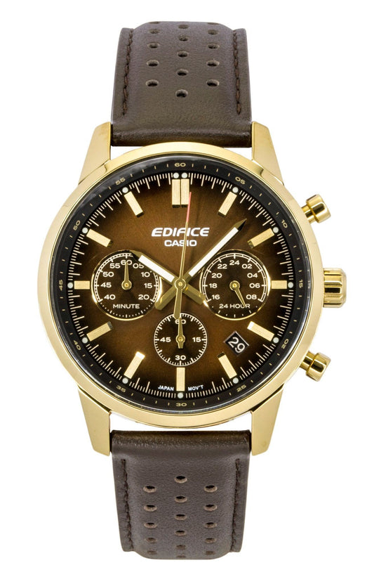 Casio Edifice Analog Chronograph Leather Strap Brown Dial Quartz EFR-575CL-5A 100M Men's Watch