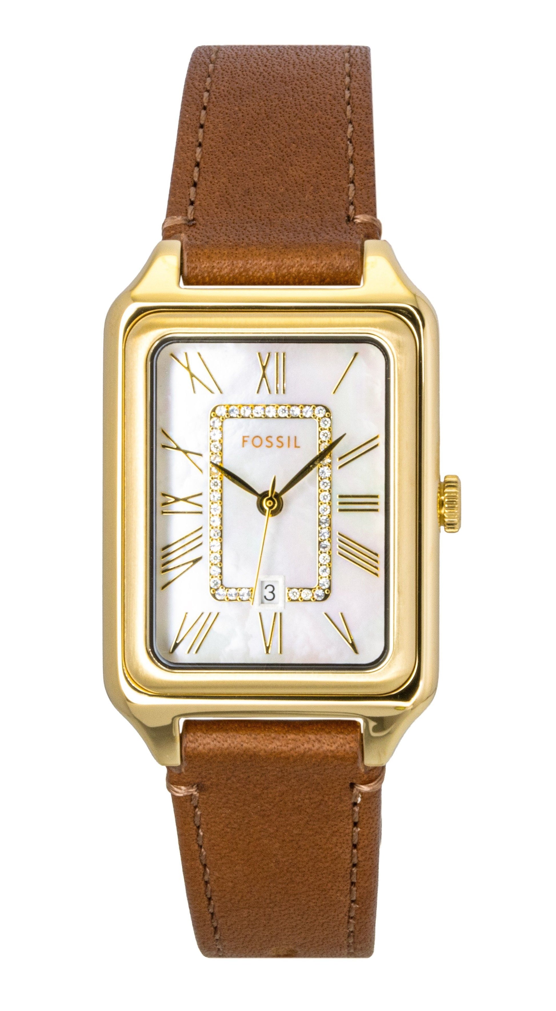 Fossil Raquel Brown Leather Strap White Mother Of Pearl Dial Quartz ES5307 Women's Watch