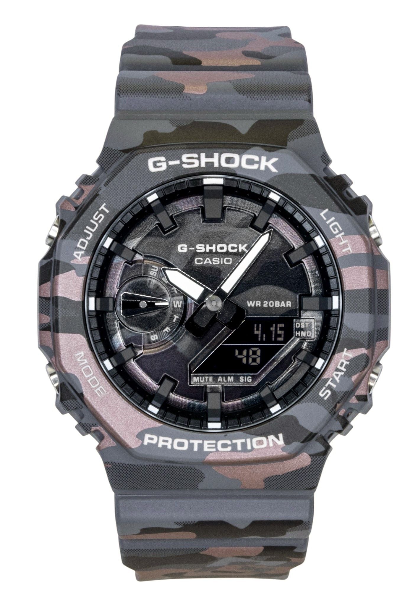 Casio G-Shock Analog Digital Camouflage Bio-based Resin Strap Black Dial Quartz GA-2100CMD-8A 200M Men's Watch
