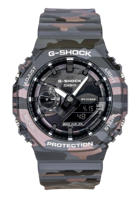 Casio G-Shock Analog Digital Camouflage Bio-based Resin Strap Black Dial Quartz GA-2100CMD-8A 200M Men's Watch