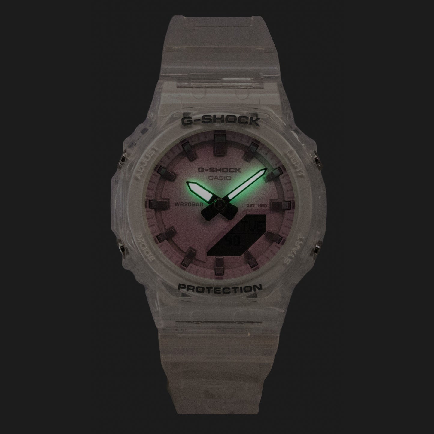 Casio G-Shock Analog Digital Transparent Resin Strap Pink Dial Quartz GMA-P2100SR-7A 200M Women's Watch
