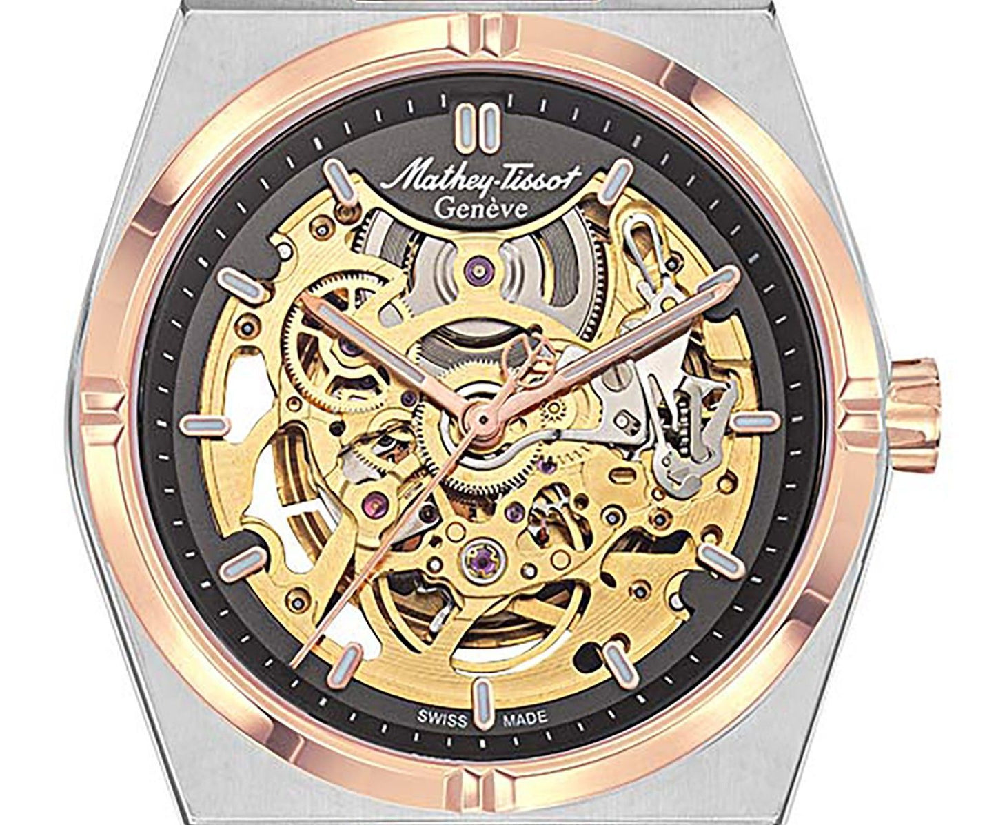 Mathey-Tissot Zeus Skeleton Two Tone Stainless Steel Grey Dial Automatic H118CFRS Men's Watch