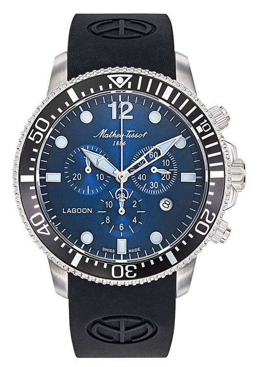 Mathey-Tissot Lagoon Chronograph Silicon Strap Blue Dial Quartz H123CHALBUN 100M Men's Watch