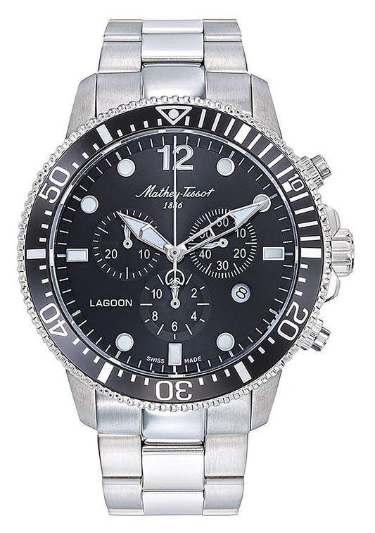 Mathey-Tissot Lagoon Chronograph Stainless Steel Black Dial Quartz H123CHAN 100M Men's Watch