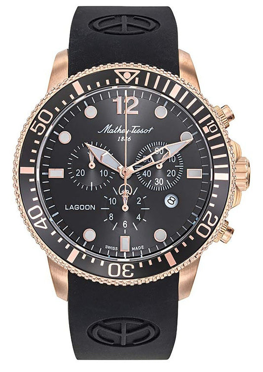 Mathey-Tissot Lagoon Chronograph Silicon Strap Black Dial Quartz H123CHPLN 100M Men's Watch