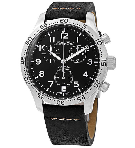 Mathey-Tissot Type 21 Flyback Chronograph Leather Strap Black Dial Quartz H1821CHALNG Men's Watch